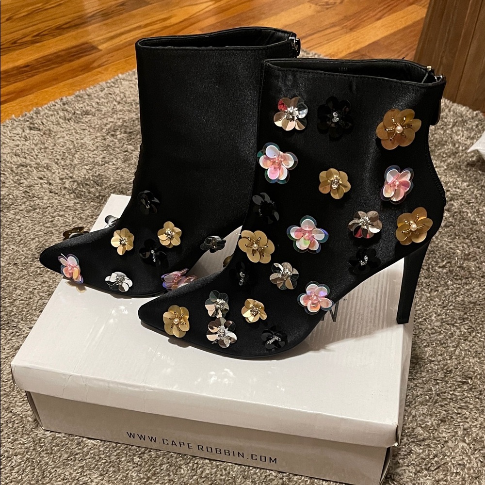 Cape Robbin Gigi Ankle Boots with Floral Accents
